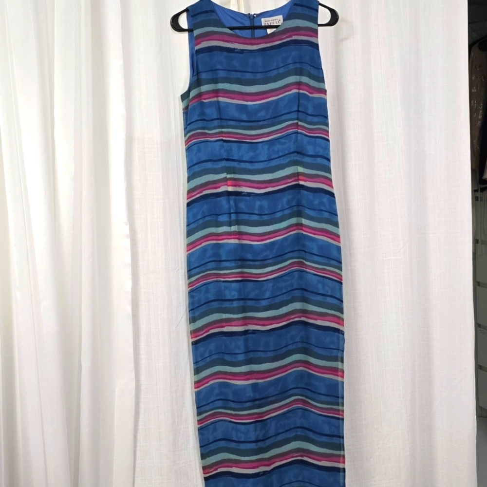 VTG Adrianna Papell Silk Striped Spring Summer Maxi Dress Resort Vacation Size 6